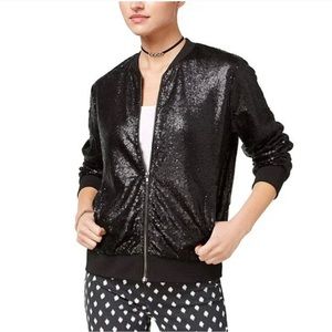 Say what? Sequined bomber jacket